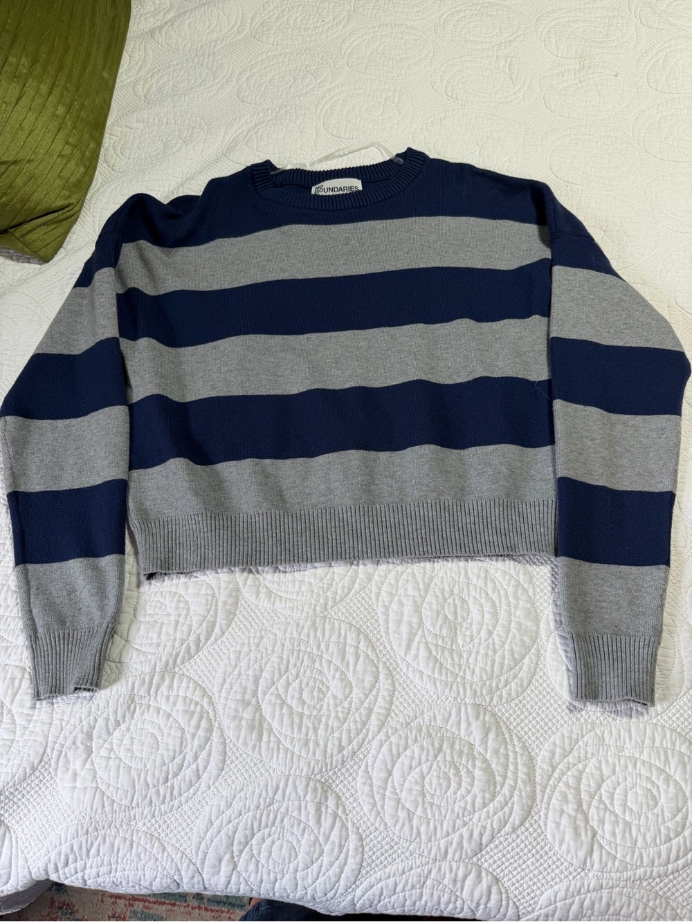No Boundaries Navy & Gray Striped Crewneck Sweater